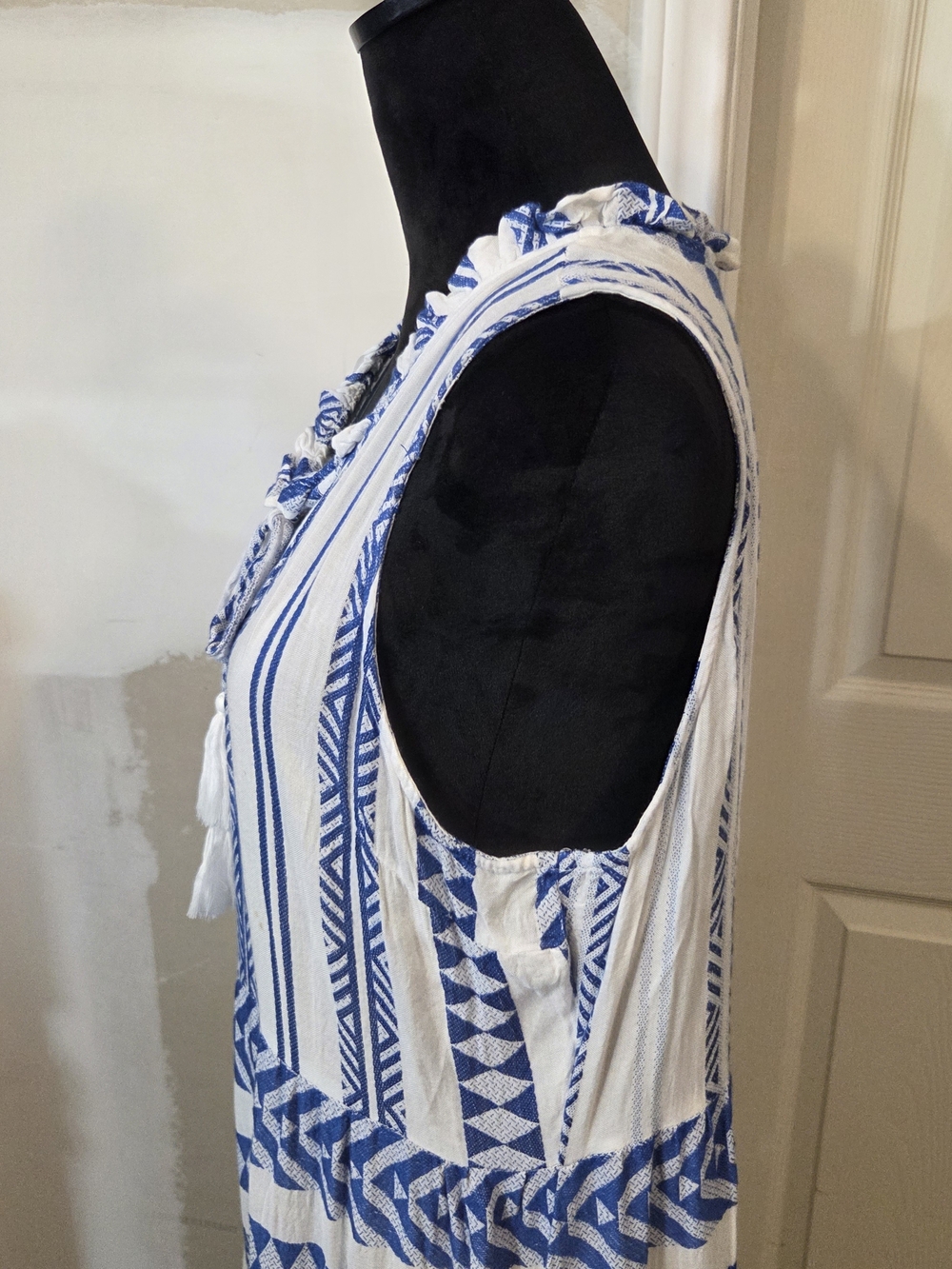Goa Beachwear Japna Dress Maxi Striped White Blue Sleeveless V-Neck Beach Summer - Picture 8 of 14